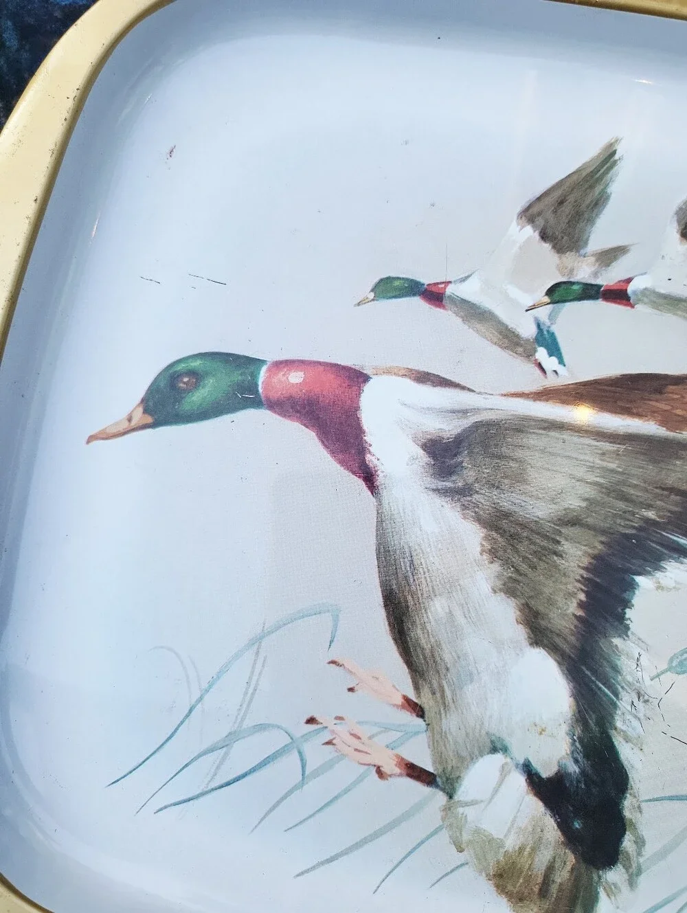 Vintage Mallard Duck Woodland  Metal Serving Decorative Tray Made In Japan